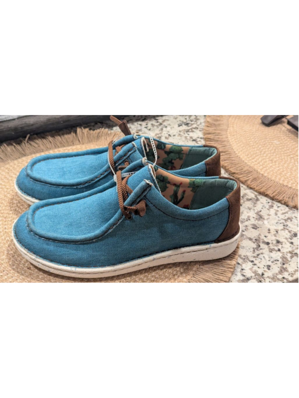 Justin Women's Casual Canvas Lace-Up Shoes Blue Brown Size 10 - Picture 8 of 12